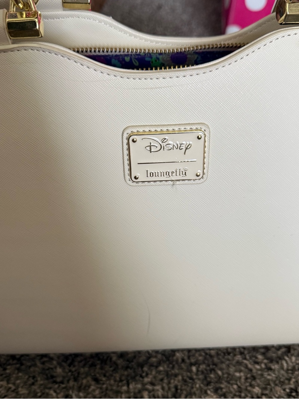 Loungefly Cream Rapunzel Floral Satchel with Purple Accents - Picture 2 of 3